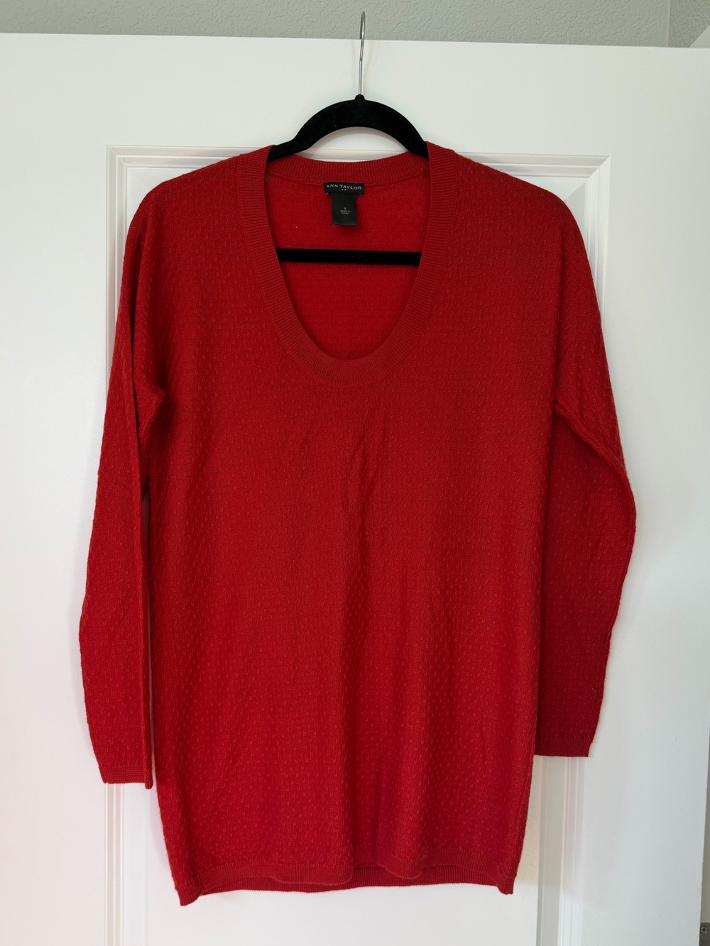 Ann Taylor Red Scoop-Neck Sweater
